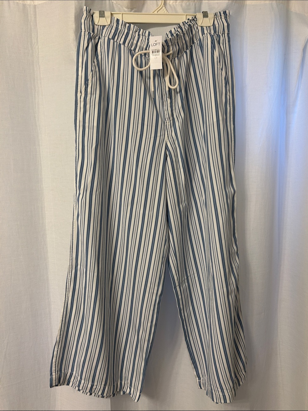 LOFT nautical blue and White Striped Drawstring Wide-Leg Pants. LT, NWT